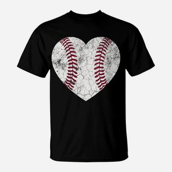 Womens Mother's Day Gift Distressed Heart Baseball Heart Mom Mama T-Shirt | Crazezy AU