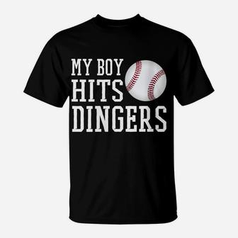 Womens My Boy Hits Dingers Proud Baseball Mom & Dad I Hit Dingers T-Shirt | Crazezy