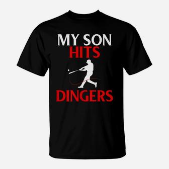 Womens My Son Hits Dingers Proud Mom Baseball Game Fans Funny T-Shirt | Crazezy