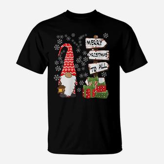 Womens Nordic Gnome Tomte Christmas Tree God Jul Red Hat T-Shirt | Crazezy CA