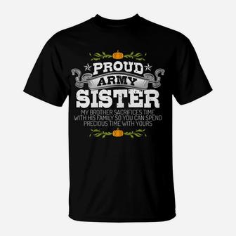 Womens Patriotic Thanksgiving Proud Army Sister Deployed Family T-Shirt | Crazezy