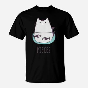 Womens Pisces Star Sign Feline Design Cute, Funny Kitty Zodiac Cat T-Shirt | Crazezy
