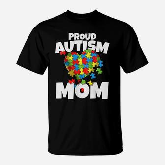 Womens Proud Autism Mom Autism Awareness Heart T-Shirt | Crazezy