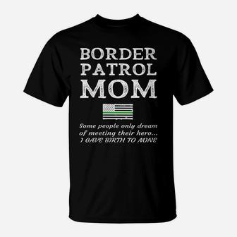 Womens Proud Border Patrol Mom Mother Thin Green Line American Flag T-Shirt | Crazezy DE