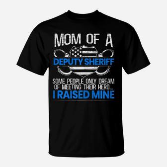 Womens Proud Deputy Sheriff Mom Law Enforcement Thin Blue Line T-Shirt | Crazezy