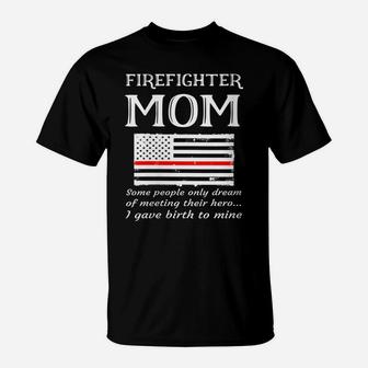 Womens Proud Firefighter Mom Fireman Firewoman Mother American Flag T-Shirt | Crazezy UK