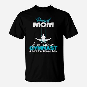 Womens Proud Mom Of An Awesome Boy Gymnast Rings Competition Meet T-Shirt | Crazezy DE