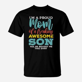 Womens Proud Mom Of Awesome Son Funny Womens Gift Tshirt T-Shirt | Crazezy UK