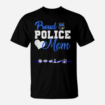 Womens Proud Police Mom Shirt American Flag Graphic Tee Plus Size T-Shirt | Crazezy