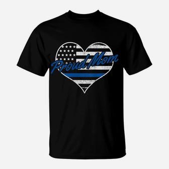 Womens Proud Police Mom Thin Blue Line American Flag Patriotic T-Shirt | Crazezy