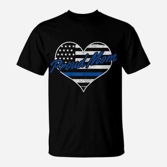 Womens Proud Police Mom Thin Blue Line American Flag Patriotic T-Shirt | Crazezy CA
