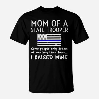 Womens Proud State Trooper Mom Mother Thin Blue Line American Flag T-Shirt | Crazezy UK