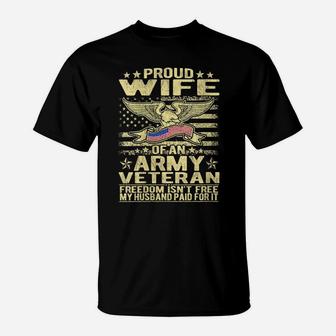 Womens Proud Wife Of An Army Veteran Us Flag Military Spouse Gifts T-Shirt | Crazezy