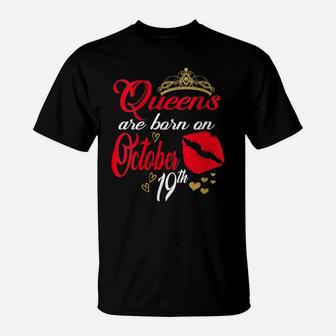 Womens Red Lips Queens Are Born On October 19Th Libra Birthday Girl T-Shirt | Crazezy UK