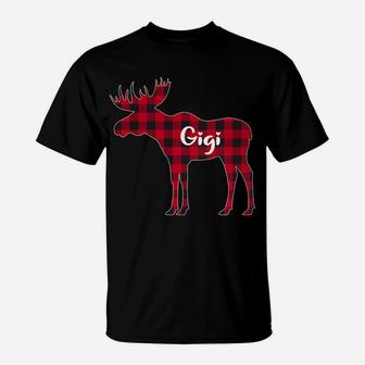 Womens Red Plaid Gigi Moose Xmas Matching Buffalo Family Pajama T-Shirt | Crazezy