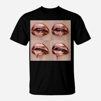 Womens Rose Gold Dripping Lip Art - Lipstick Kiss T-Shirt | Crazezy