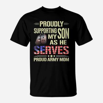 Womens Supporting My Son As He Serves Military Proud Army Mom Gift T-Shirt | Crazezy