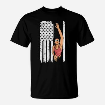 Womens Swim Team Design For A Patriotic Swimmer Girl T-Shirt | Crazezy CA