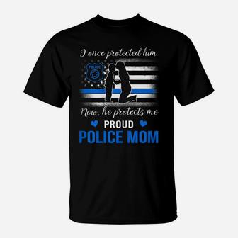 Womens Thin Blue Line American Flag Proud Police Mom T-Shirt | Crazezy UK