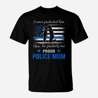 Womens Thin Blue Line Us Flag Law Enforcement Proud Police Mom T-Shirt | Crazezy UK