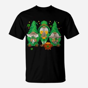 Womens Three Lucky Gnome Shamrock Irish Gnome Saint Patrick Day T-Shirt | Crazezy DE