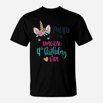 Womens Unicorn Mom Of The 4Th Birthday Girl Shirt Matching Mama T-Shirt | Crazezy