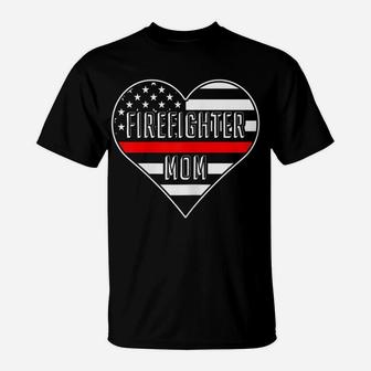 Womens Us Flag Heart Proud Firefighter Mom T-Shirt | Crazezy
