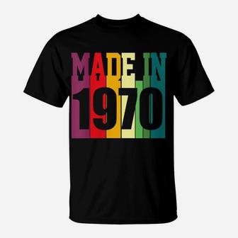 Womens Vintage Made In 1970 Retro Bold Colors Pulldown Dark T-Shirt | Crazezy UK