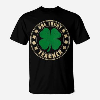 Womens Vintage One Lucky Teacher Shamrock Clover Irish Patrick Day T-Shirt | Crazezy UK