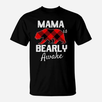 Womens Women Mama Bear Christmas Plaid Red Black Mom Pajamas Pjs T-Shirt | Crazezy DE