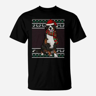 Xmas Bernese Mountain Dog Santa Hat Ugly Christmas Sweatshirt T-Shirt | Crazezy