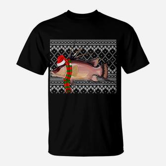 Xmas Fish Santa Hat Hogfish Ugly Christmas Sweatshirt T-Shirt | Crazezy