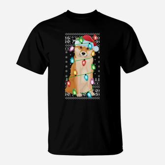 Xmas Lighting Santa Hat Ugly Shiba Inu Christmas Sweatshirt T-Shirt | Crazezy DE