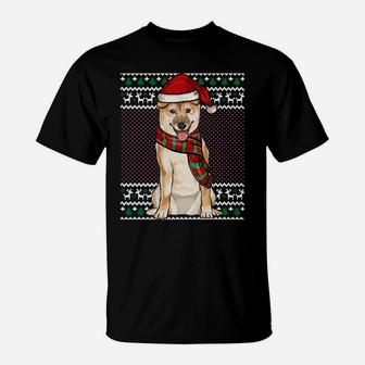 Xmas Shiba Inu Dog Santa Hat Ugly Christmas Sweatshirt T-Shirt | Crazezy UK