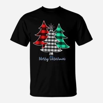 Xmas Tree Buffalo Plaid Red White Green Merry Christmas Gift Sweatshirt T-Shirt | Crazezy