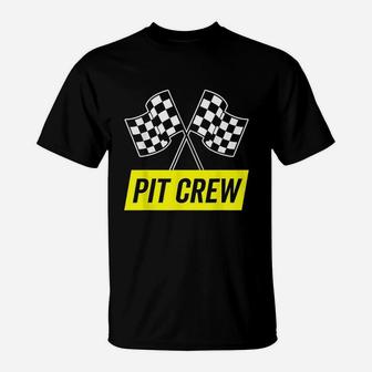 Yellow Italic Pit Crew For Racing Party Costume Dark T-Shirt | Crazezy UK