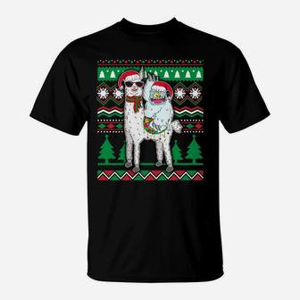Yeti & Llama With Santa Hat Ugly Christmas Sweater Xmas Gift Sweatshirt T-Shirt | Crazezy