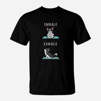 Yoga Inhale Exhale Funny Dog T-Shirt | Crazezy