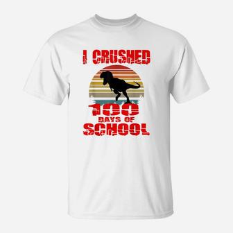 100 Days Of School Dinosaur Boys Kids 100th Day Kindergarten T-Shirt - Seseable
