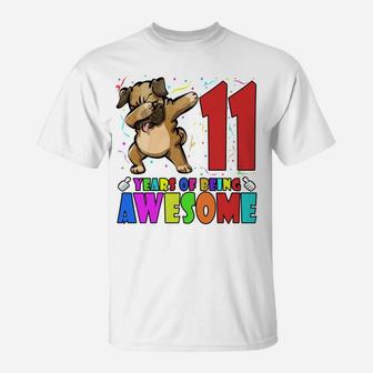 11Th Birthday Party Dabbing Pug - 11 Years Old Girls Boys T-Shirt | Crazezy