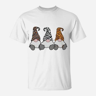 3 Nordic Gnomes Animal Print Leopard Zebra Tiger Stripes T-Shirt | Crazezy