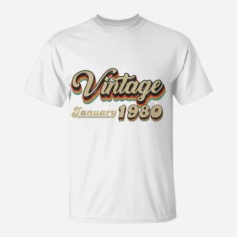 40Th Birthday Gift Vintage January 1980 Forty Years Old T-Shirt | Crazezy