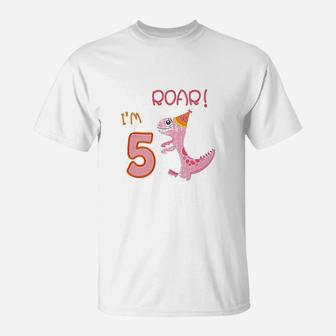 5Th Birthday Girl 5 Years Old Dinosaur Party Bday T-Shirt | Crazezy DE