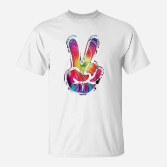60s 70s Tie Dye Peace Hand Sign T-Shirt - Thegiftio UK