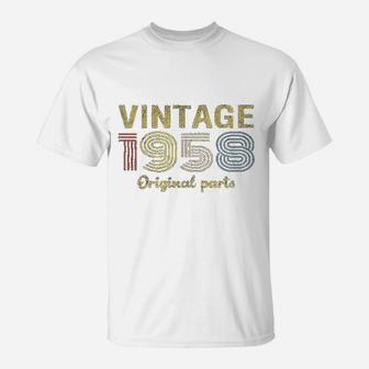 63Rd Birthday Gift Retro Birthday Vintage 1958 Original Parts T-Shirt | Crazezy