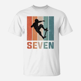 7Th Birthday Retro Gift Skateboard Boys Kids 7 Years Old T-Shirt | Crazezy AU