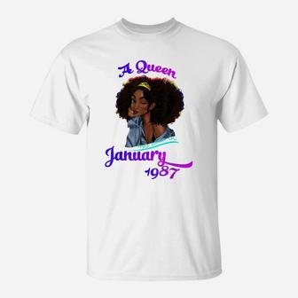 A Queen Was Born In January 1987 34Th Birthday Gift Funny T-Shirt | Crazezy