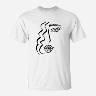 Abstract Line Art Drawing Sketch Portrait Face Eye Lips Hair T-Shirt | Crazezy UK