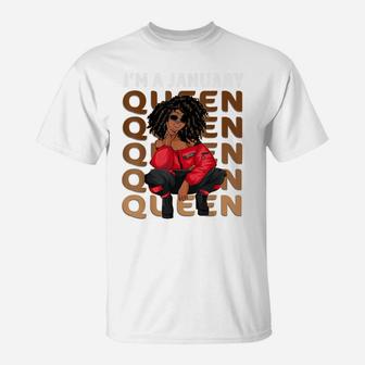 Afro Melanin Black Women I'm A January Queen Birthday Gift T-Shirt | Crazezy AU