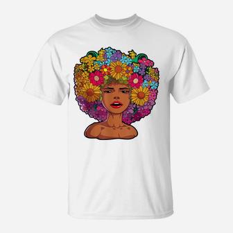 Afro Women African American Melanin Queen Flower African T-Shirt | Crazezy